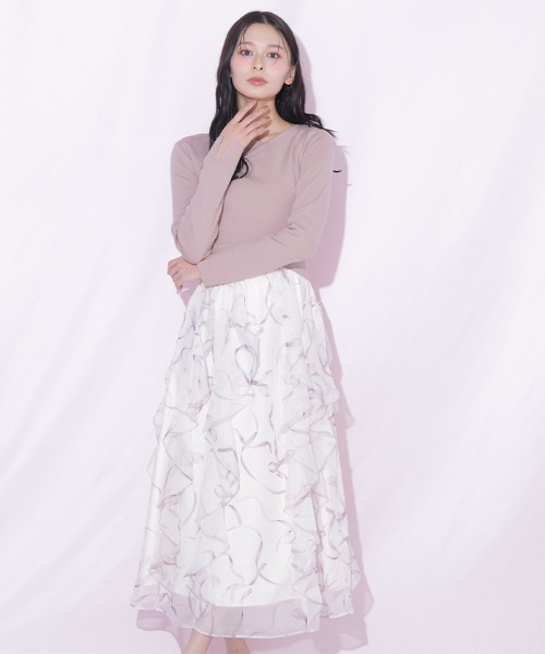 JILL by JILL STUART(ジルバイジルスチュアート)の「リボンプリントニットドッキングワンピース(ワンピース・レディース・グレー/グレー系その他/ピンク・FREE)」の7枚目の写真