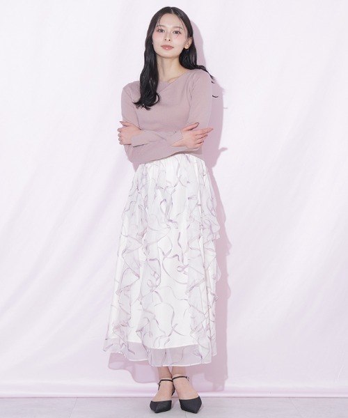 JILL by JILL STUART(ジルバイジルスチュアート)の「リボンプリントニットドッキングワンピース(ワンピース・レディース・グレー/グレー系その他/ピンク・FREE)」の9枚目の写真