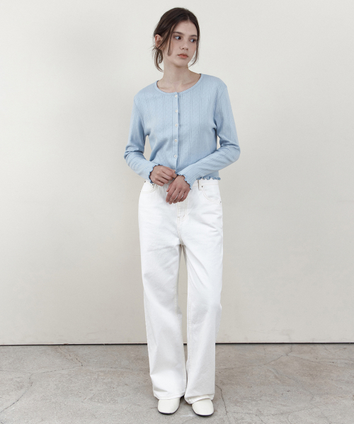 WEDNESDAYOASISFORWOMEN（ウェンズデー オアシス フォー ウーマン）の「[MUSINSA EDITION X セニ] ソフトウェーブ ロングスリーブ カーディガン_PALE BLUE（カーディガン/ボレロ・レディース・スカイブルー・FREE）」の3枚目の写真
