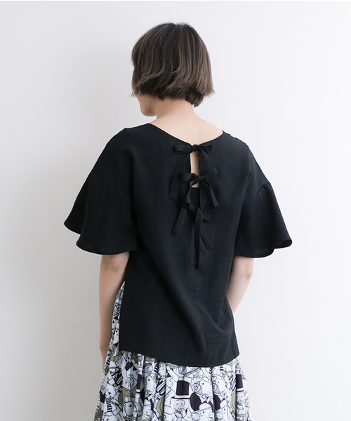 MERLOT（メルロー）の「バックリボンフレア袖トップス4954（シャツ/ブラウス・レディース・ブラック/ライトブルー/ネイビー/オフホワイト/ピンク・FREE）」の3枚目の写真