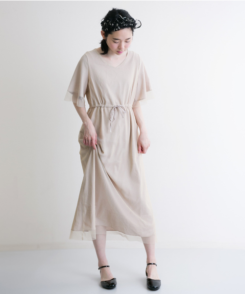 merlot plus（メルロープリュス）の「ラメチュールウエストリボンワンピース2945（ワンピース・レディース・ブラック/ベージュ・FREE）」の7枚目の写真