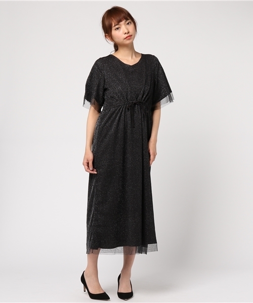 merlot plus（メルロープリュス）の「ラメチュールウエストリボンワンピース2945（ワンピース・レディース・ブラック/ベージュ・FREE）」の8枚目の写真