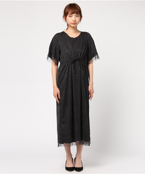 merlot plus（メルロープリュス）の「ラメチュールウエストリボンワンピース2945（ワンピース・レディース・ブラック/ベージュ・FREE）」の9枚目の写真