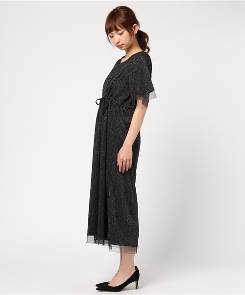 merlot plus（メルロープリュス）の「ラメチュールウエストリボンワンピース2945（ワンピース・レディース・ブラック/ベージュ・FREE）」の10枚目の写真