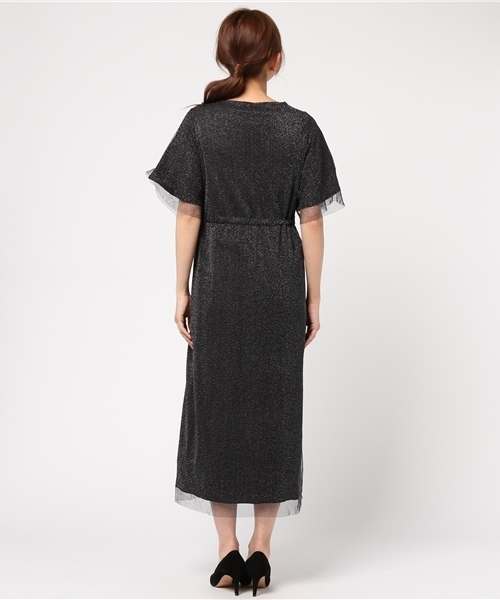 merlot plus（メルロープリュス）の「ラメチュールウエストリボンワンピース2945（ワンピース・レディース・ブラック/ベージュ・FREE）」の11枚目の写真