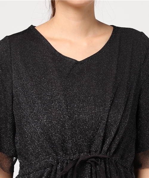 merlot plus（メルロープリュス）の「ラメチュールウエストリボンワンピース2945（ワンピース・レディース・ブラック/ベージュ・FREE）」の12枚目の写真