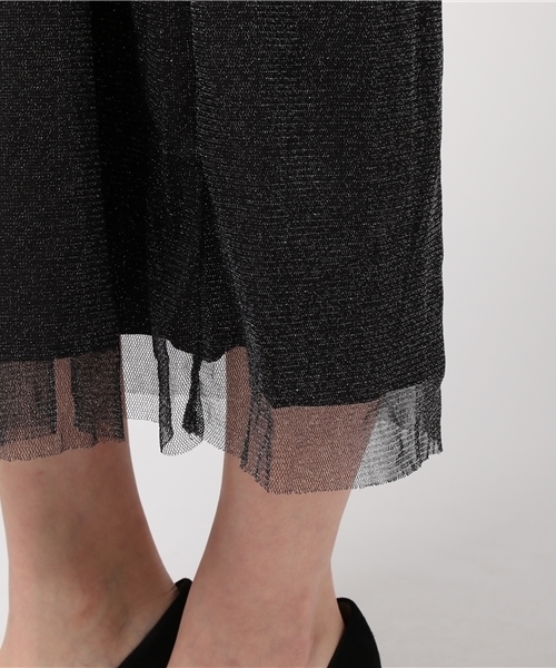 merlot plus（メルロープリュス）の「ラメチュールウエストリボンワンピース2945（ワンピース・レディース・ブラック/ベージュ・FREE）」の4枚目の写真