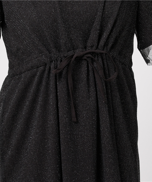 merlot plus（メルロープリュス）の「ラメチュールウエストリボンワンピース2945（ワンピース・レディース・ブラック/ベージュ・FREE）」の5枚目の写真