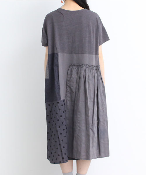 bulle de savon（ビュルデサボン）の「製品染めみずたま　クロスドッキングパッチワークOP（ワンピース・レディース・ブラック/ホワイト・FREE）」の14枚目の写真