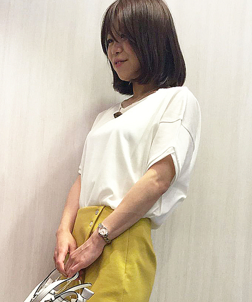 un dix cors（アンディコール）の「デザインドルマンVカットソー（Tシャツ/カットソー・レディース・ホワイト/サックスブルー/ベージュ/ネイビー・ﾌﾘ-）」の13枚目の写真