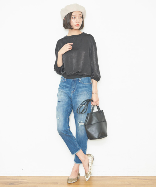 earth music&ecology（アースミュージックアンドエコロジー）の「USA COTTONデニムパンツ(ダメージ加工)（デニムパンツ・レディース・ライトインディゴブルー・M/L/S）」の16枚目の写真