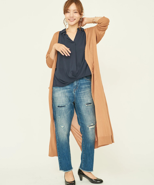 earth music&ecology（アースミュージックアンドエコロジー）の「USA COTTONデニムパンツ(ダメージ加工)（デニムパンツ・レディース・ライトインディゴブルー・M/L/S）」の13枚目の写真