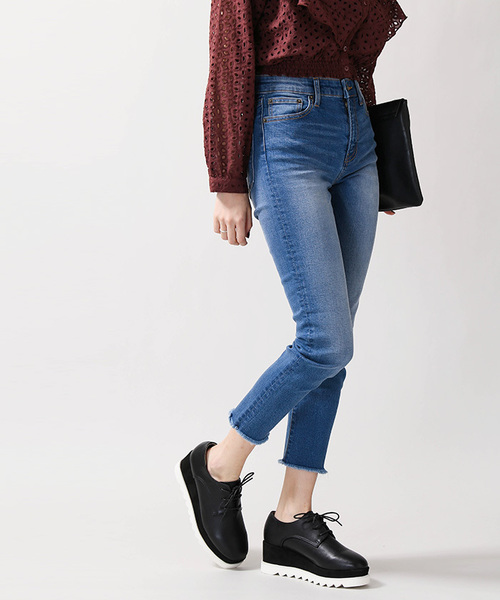 WEGO（ウィゴー）の「WEGO/フレイドヘムパワーストレッチスキニー（デニムパンツ・レディース・ダークインディゴブルー/インディゴブルー/ブラック/ピンク・LARGE/MEDIUM/SMALL）」の13枚目の写真