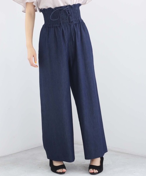 one after another NICE CLAUP（ワンアフターアナザーナイスクラップ）の「ウエストレースアップパンツ（その他パンツ・レディース・ネイビー/サックスブルー/その他/ドット・FREE）」の2枚目の写真