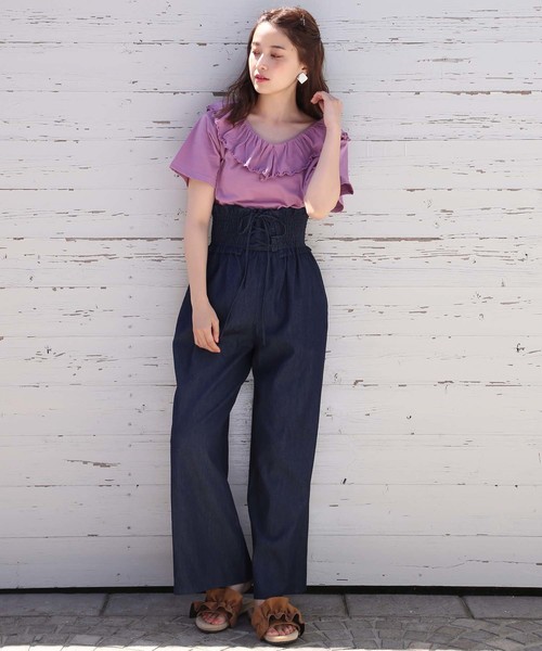 one after another NICE CLAUP（ワンアフターアナザーナイスクラップ）の「ウエストレースアップパンツ（その他パンツ・レディース・ネイビー/サックスブルー/その他/ドット・FREE）」の6枚目の写真