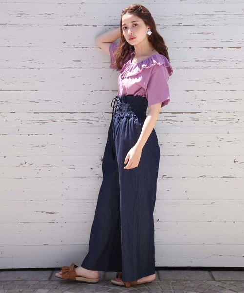 one after another NICE CLAUP（ワンアフターアナザーナイスクラップ）の「ウエストレースアップパンツ（その他パンツ・レディース・ネイビー/サックスブルー/その他/ドット・FREE）」の9枚目の写真