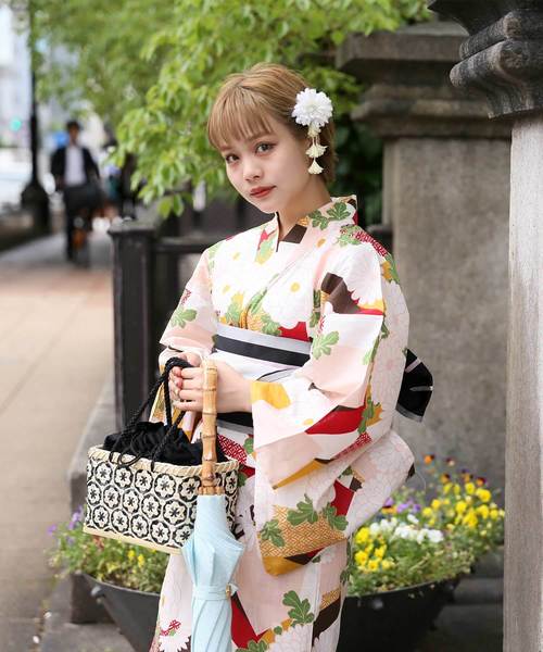 Utatane ウタタネ の 浴衣3点セット サーモンピンクの菊モザイク 浴衣 Wear