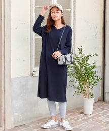 ポンチ素材VネックIラインロングワンピース＊レディース[E1909]神戸レタス