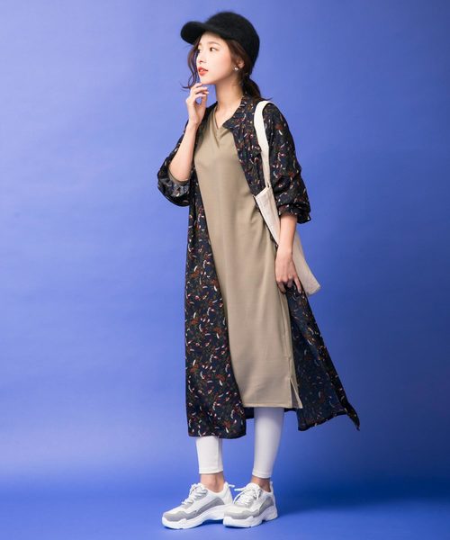 KOBE LETTUCE（コウベレタス）の「ポンチ素材VネックIラインロングワンピース＊レディース[E1909]神戸レタス（ワンピース・レディース・ブラック/ネイビー/カーキ/ボルドー/ライトベージュ/グレイッシュベージュ・FREE）」の12枚目の写真