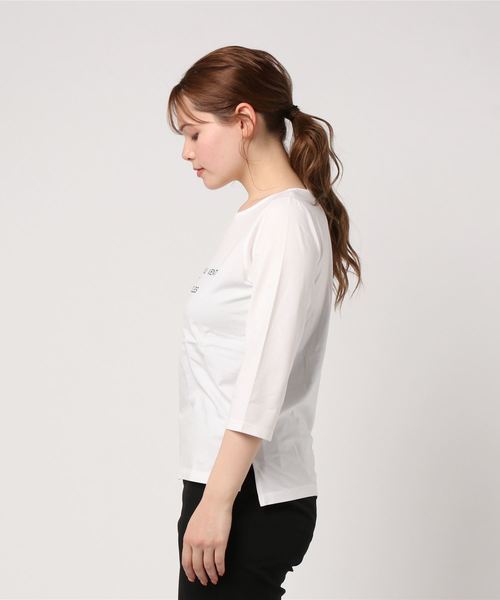 Petit Honfleur（プチオンフルール）の「◇カタログ掲載◇ロゴプリントボーダーTシャツ（Tシャツ/カットソー・レディース・ホワイト/ブラック/ネイビー/グリーン・M size/L size）」の5枚目の写真