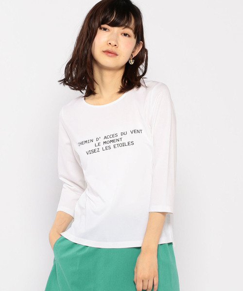 Petit Honfleur（プチオンフルール）の「◇カタログ掲載◇ロゴプリントボーダーTシャツ（Tシャツ/カットソー・レディース・ホワイト/ブラック/ネイビー/グリーン・M size/L size）」の2枚目の写真
