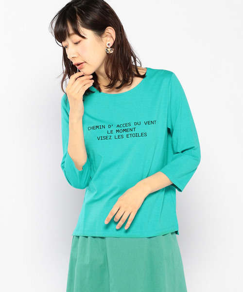 Petit Honfleur（プチオンフルール）の「◇カタログ掲載◇ロゴプリントボーダーTシャツ（Tシャツ/カットソー・レディース・ホワイト/ブラック/ネイビー/グリーン・M size/L size）」の4枚目の写真