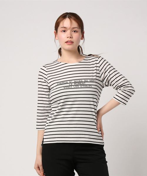 Petit Honfleur（プチオンフルール）の「◇カタログ掲載◇ロゴプリントボーダーTシャツ（Tシャツ/カットソー・レディース・ホワイト/ブラック/ネイビー/グリーン・M size/L size）」の10枚目の写真