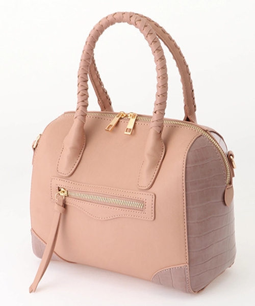 LIPSERVICE（リップサービス）の「サイドクロコボストンバッグ（ボストンバッグ・レディース・ピンクベージュ/ブラック/アイボリー・FREE）」の3枚目の写真