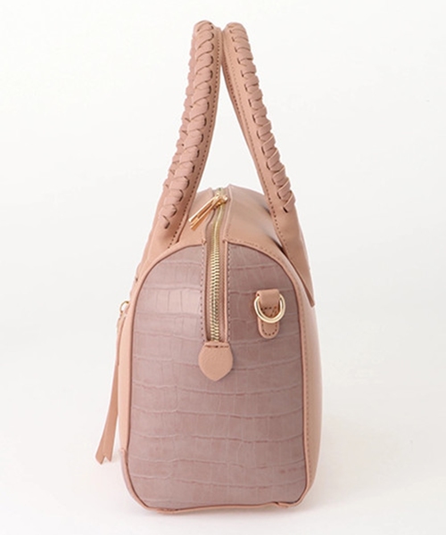 LIPSERVICE（リップサービス）の「サイドクロコボストンバッグ（ボストンバッグ・レディース・ピンクベージュ/ブラック/アイボリー・FREE）」の4枚目の写真