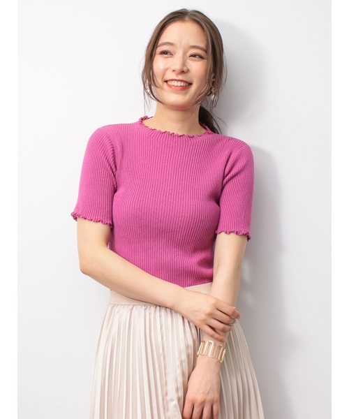 earth music&ecology（アースミュージックアンドエコロジー）の「・スタイルアップリブニット(5分袖) ●＊（ニット/セーター・レディース・グリーン/ピンク/モカ/ターコイズブルー/その他7/ブラック/アイボリー/ラベンダー・S/M）」の7枚目の写真