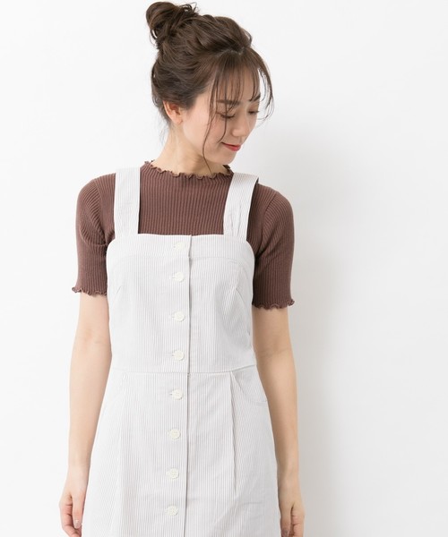 earth music&ecology（アースミュージックアンドエコロジー）の「・スタイルアップリブニット(5分袖) ●＊（ニット/セーター・レディース・グリーン/ピンク/モカ/ターコイズブルー/その他7/ブラック/アイボリー/ラベンダー・S/M）」の3枚目の写真