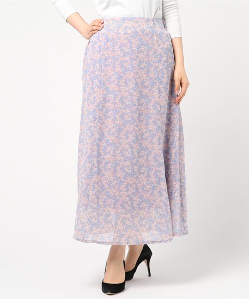 STYLEBLOCK（スタイルブロック）の「シフォン花柄フレアマキシスカート（スカート・レディース・アイボリー/ラベンダー/ブルー/ネイビー・M）」の4枚目の写真