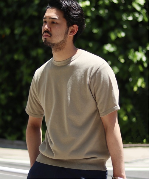 EDIFICE(エディフィス)の「ワシ×ポリ クルーネック ショートスリーブ(ニット/セーター・メンズ・ホワイト/ベージュ/ネイビー/オレンジ・SMALL/MEDIUM/LARGE)」の2枚目の写真