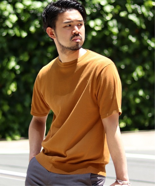 EDIFICE(エディフィス)の「ワシ×ポリ クルーネック ショートスリーブ(ニット/セーター・メンズ・ホワイト/ベージュ/ネイビー/オレンジ・SMALL/MEDIUM/LARGE)」の4枚目の写真