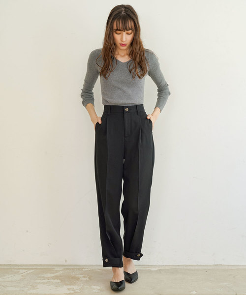 rectangle(レクタングル)の「センタープレス裾ベルトタックパンツ(その他パンツ・レディース・ブラック/ブラウン・MEDIUM/LARGE)」の3枚目の写真