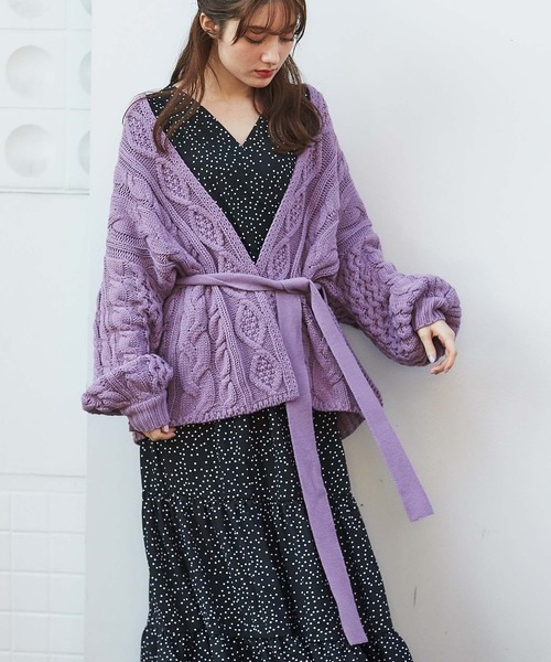 GeeRA(ジーラ)の「ケーブルルーズニットカーディガン(カーディガン/ボレロ・レディース・ラベンダー/オフホワイト/ベージュ・LARGE/MEDIUM/X-LARGE)」の3枚目の写真