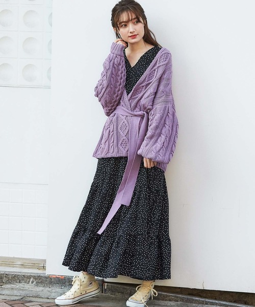 GeeRA(ジーラ)の「ケーブルルーズニットカーディガン(カーディガン/ボレロ・レディース・ラベンダー/オフホワイト/ベージュ・LARGE/MEDIUM/X-LARGE)」の15枚目の写真