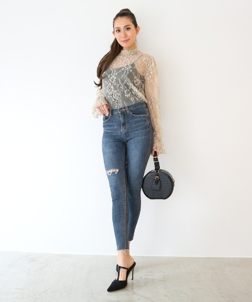 AMBIENT（アンビエント）の「ｼｰｽﾙｰｺｰﾄﾞﾚｰｽﾄｯﾌﾟｽ（シャツ/ブラウス・レディース・アイボリー/ピンク/ブラック・FREE）」の6枚目の写真