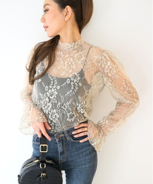 AMBIENT（アンビエント）の「ｼｰｽﾙｰｺｰﾄﾞﾚｰｽﾄｯﾌﾟｽ（シャツ/ブラウス・レディース・アイボリー/ピンク/ブラック・FREE）」の12枚目の写真