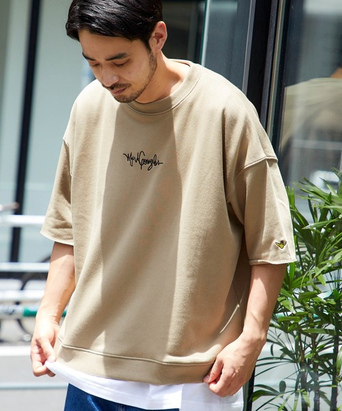 Mark Gonzales（マーク・ゴンザレス）の「Mark Gonzales/マークゴンザレス MONO-MART別注 ビッグシルエット 1/2 sleeveプルオーバースウェット（スウェット・メンズ・ライトベージュ/グレー系その他/パープル系その他/ベージュ/ライトブルー/ライトピンク/グリーン系その他/ダークグリーン/ブラック/オフホワイト・FREE）」の4枚目の写真
