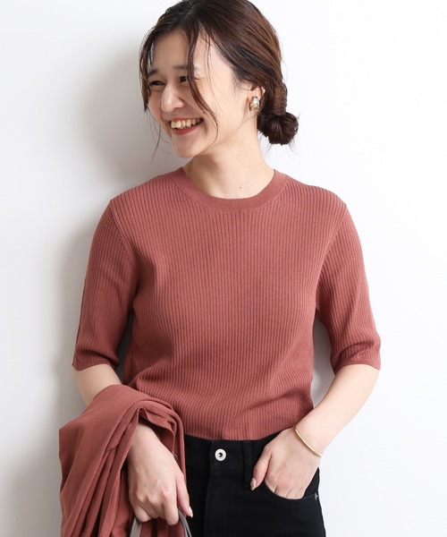 SLOBE IENA - 新品★ SLOBE IENA ウォッシャブルレーヨン5分袖リブニット SLOBE IENA（スローブイエナ）の「ウォッシャブルレーヨン5分袖