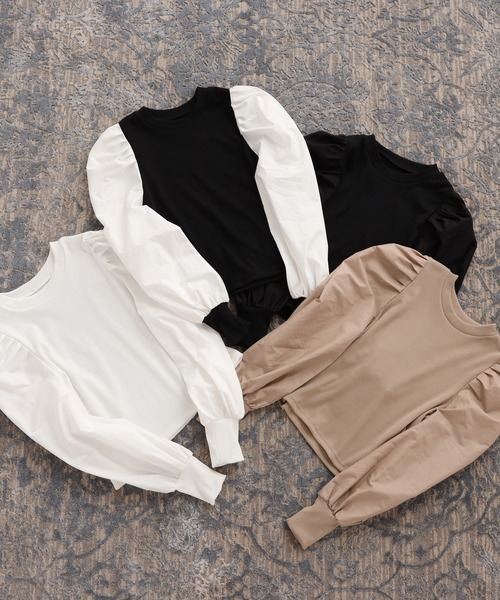 one after another NICE CLAUP(ワンアフターアナザーナイスクラップ)の「袖コンシャスリブプルオーバー(Tシャツ/カットソー・レディース・ブラック/ベージュ/オフホワイト/ホワイト×ブラック・FREE)」の20枚目の写真