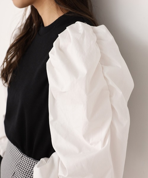 one after another NICE CLAUP(ワンアフターアナザーナイスクラップ)の「袖コンシャスリブプルオーバー(Tシャツ/カットソー・レディース・ブラック/ベージュ/オフホワイト/ホワイト×ブラック・FREE)」の11枚目の写真