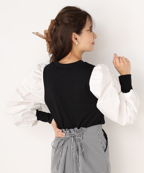 one after another NICE CLAUP(ワンアフターアナザーナイスクラップ)の「袖コンシャスリブプルオーバー(Tシャツ/カットソー・レディース・ブラック/ベージュ/オフホワイト/ホワイト×ブラック・FREE)」の13枚目の写真