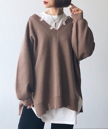 PAGEBOY | ダメージVネックプルオーバー【ニュアンスカラーニット】(ニット/セーター)