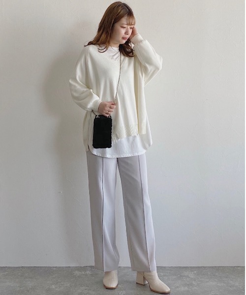 PAGEBOY（ページボーイ）の「ダメージVネックプルオーバー(ニュアンスカラー/ニット)（ニット/セーター・レディース・グレイッシュベージュ/ブラック/ブラウン/オフホワイト・FREE）」の18枚目の写真