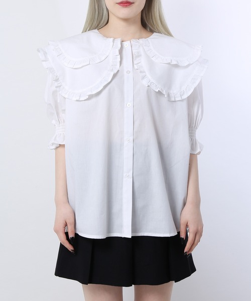 WC（ダブル シー）の「ダブルフリル半袖ブラウス（シャツ/ブラウス・レディース・ホワイト/ブラック/ベージュ/ブラック系その他・FREE）」の12枚目の写真