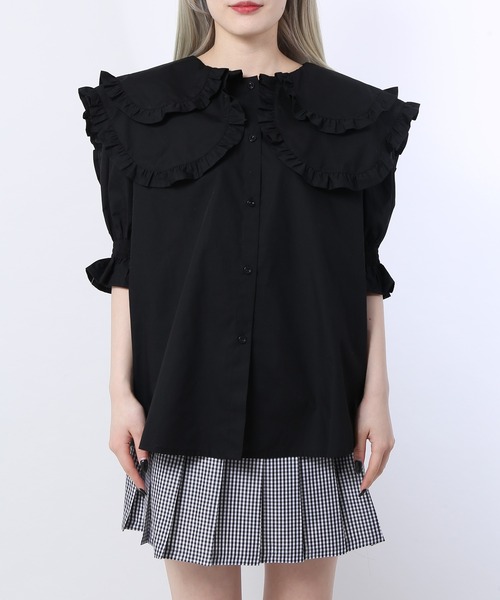 WC（ダブル シー）の「ダブルフリル半袖ブラウス（シャツ/ブラウス・レディース・ホワイト/ブラック/ベージュ/ブラック系その他・FREE）」の7枚目の写真