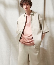 EMMA CLOTHES | 【セットアップ】シンセティックレザー オーバーサイズダブルポケットシャツ&ワイド2タックショーツ EMMA CLOTHES 2021SS(セットアップ)