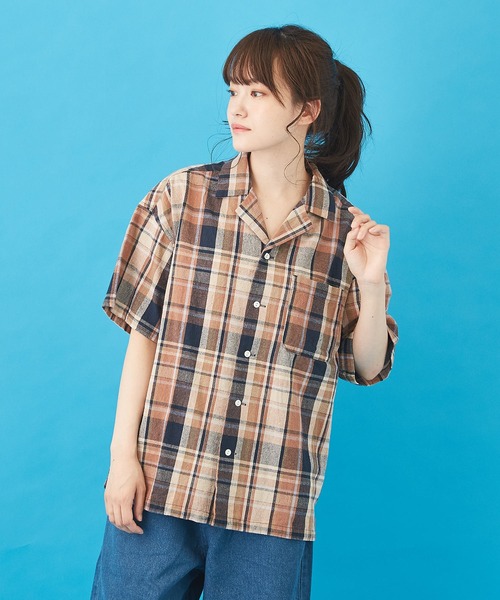 CUBE SUGAR（キューブシュガー）の「先染めチェック オープンカラーシャツ（シャツ/ブラウス・レディース・ネイビー/マルチ/ピンク/イエロー・M）」の3枚目の写真